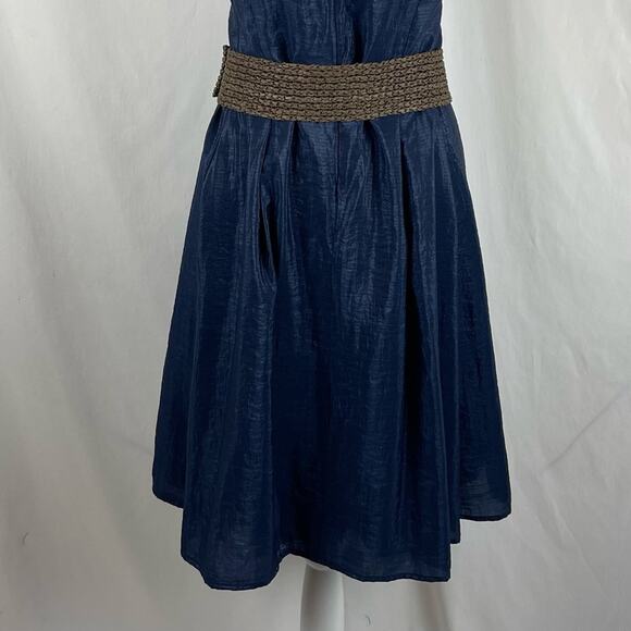 Tiana B. Metallic Navy Cottage Coastal Grandma Belted Dress NWT Size 14 - Picture 7 of 13